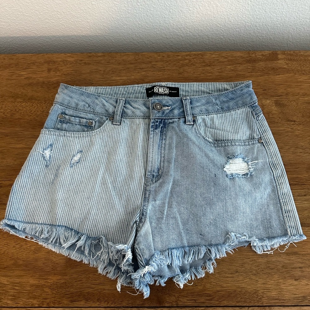 Rewash Women's Light Blue Striped Denim Shorts